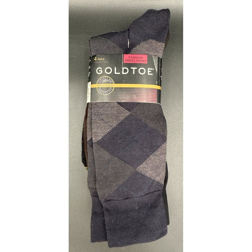 Goldtoe Men's Fashion Dress Socks 4 Pairs - Rayon Blend Perfect Fit Moisture Con